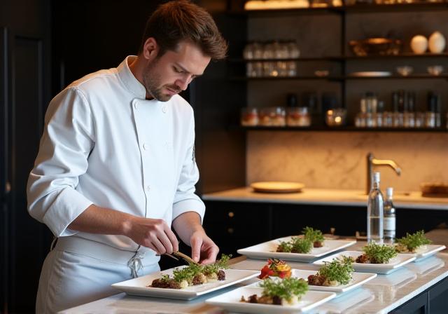Küchenchef bereitet ein privates Abendessen in einer modernen Küche vor
